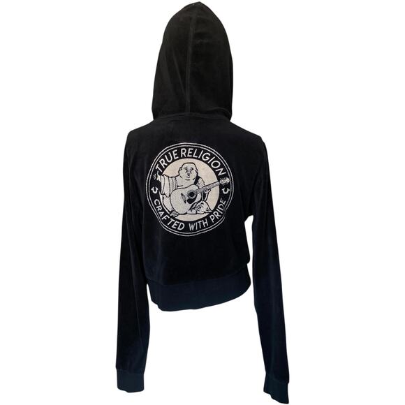 True Religion Y2K Crystal Velour Crop Zip Jacket Size Small - Picture 1 of 9